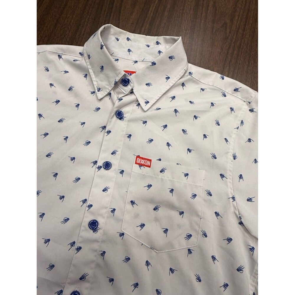 DIXXON “Brolingual” White Short-Sleeve Button-Down with Blue Mini Print - Picture 3 of 6